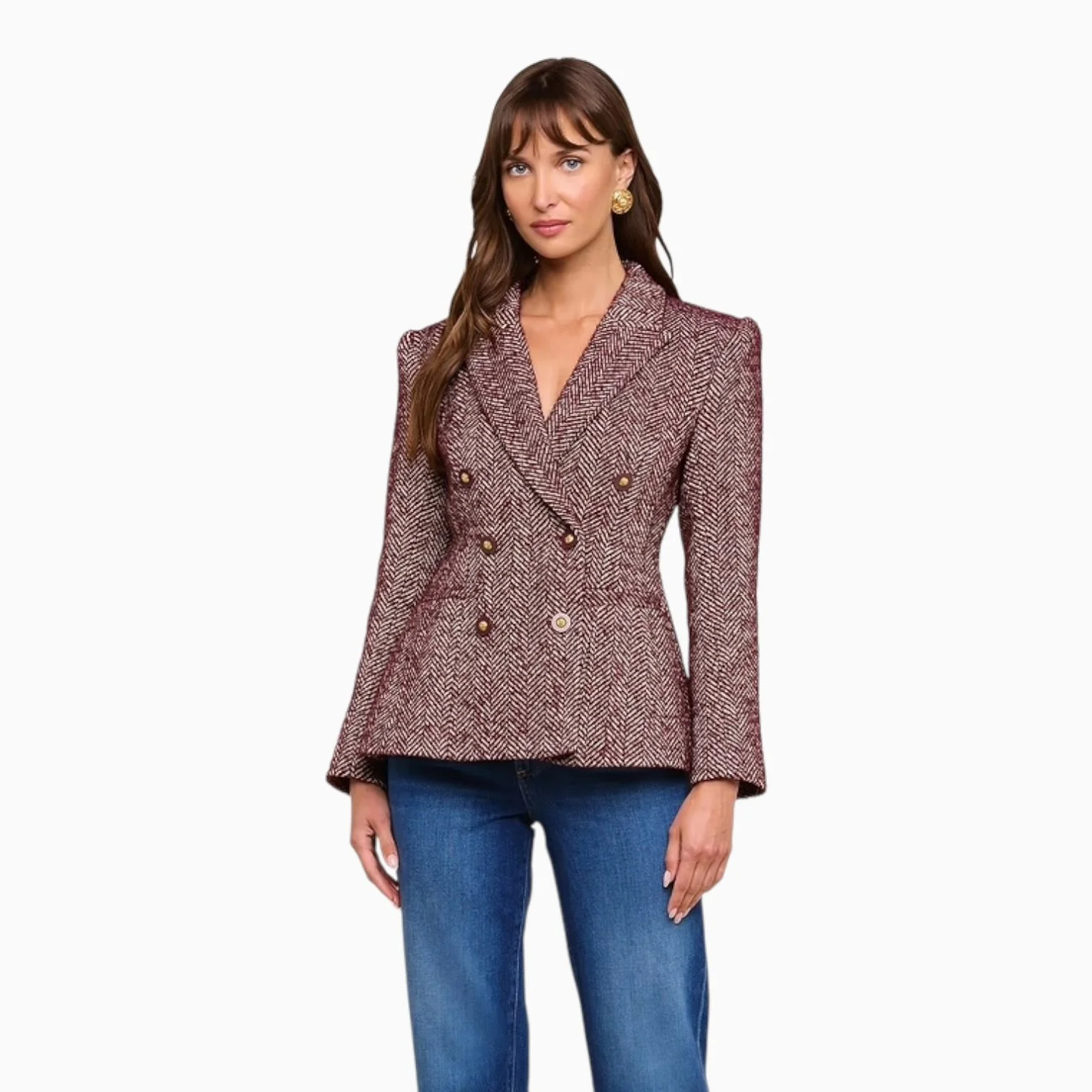 Merlot Red & Ecru Tweed Blazer