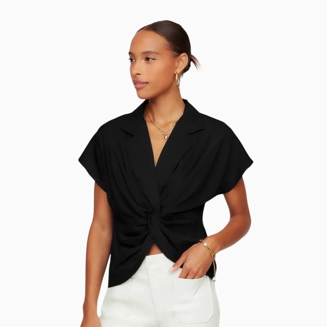 Elevated Black Twist-Front Blouse