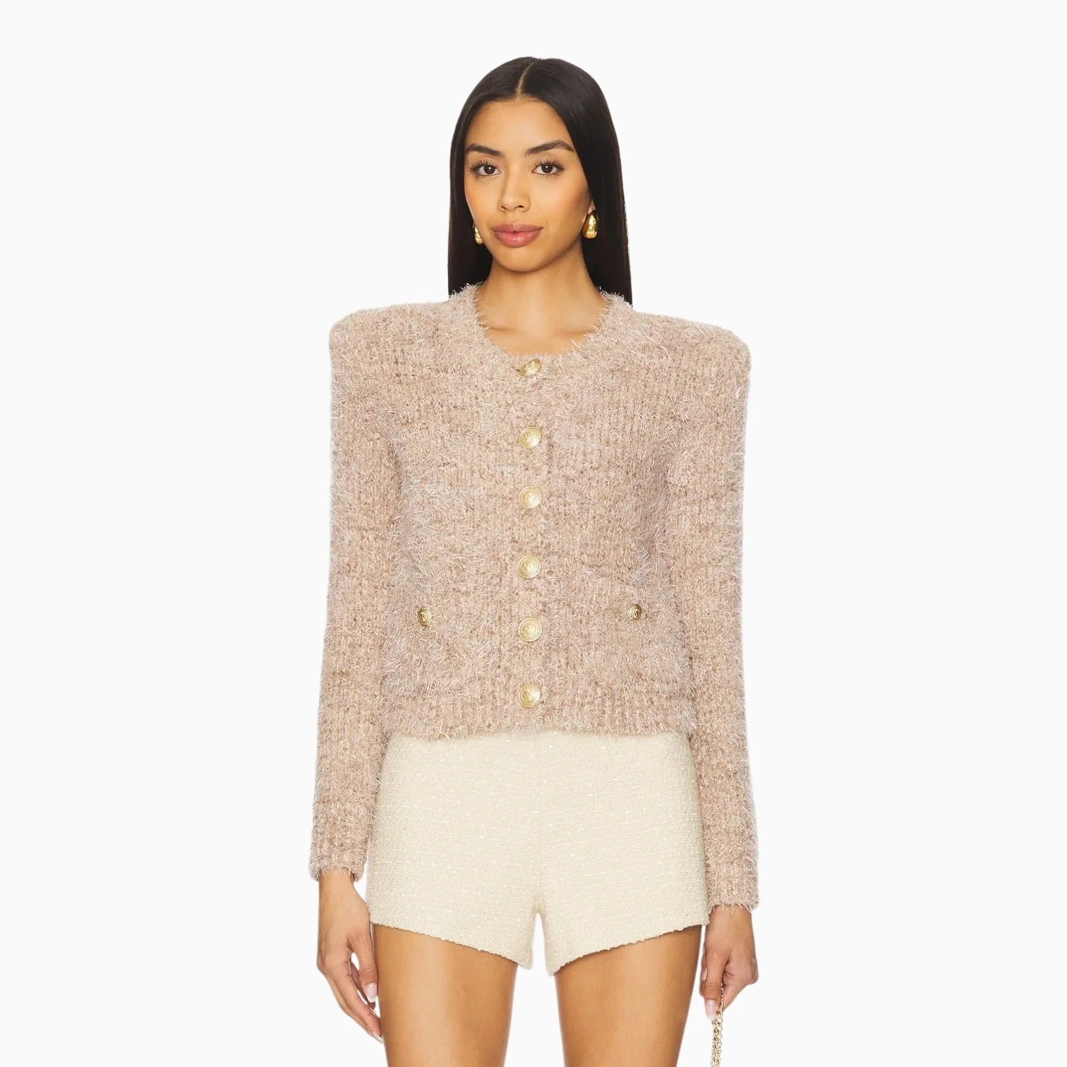 Dusty Pink Metallic Knit Cardigan