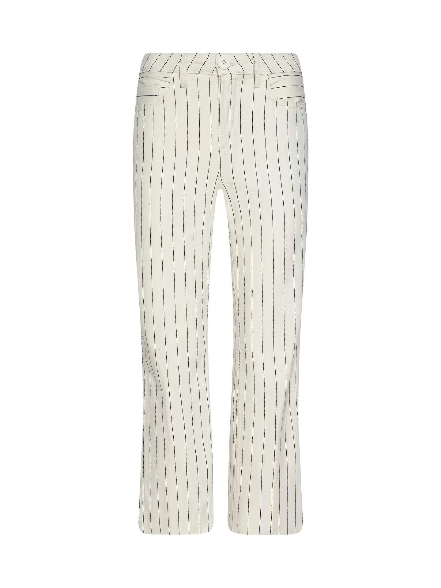 Off-White/Navy Pinstripe Cropped Wide-Leg Pant