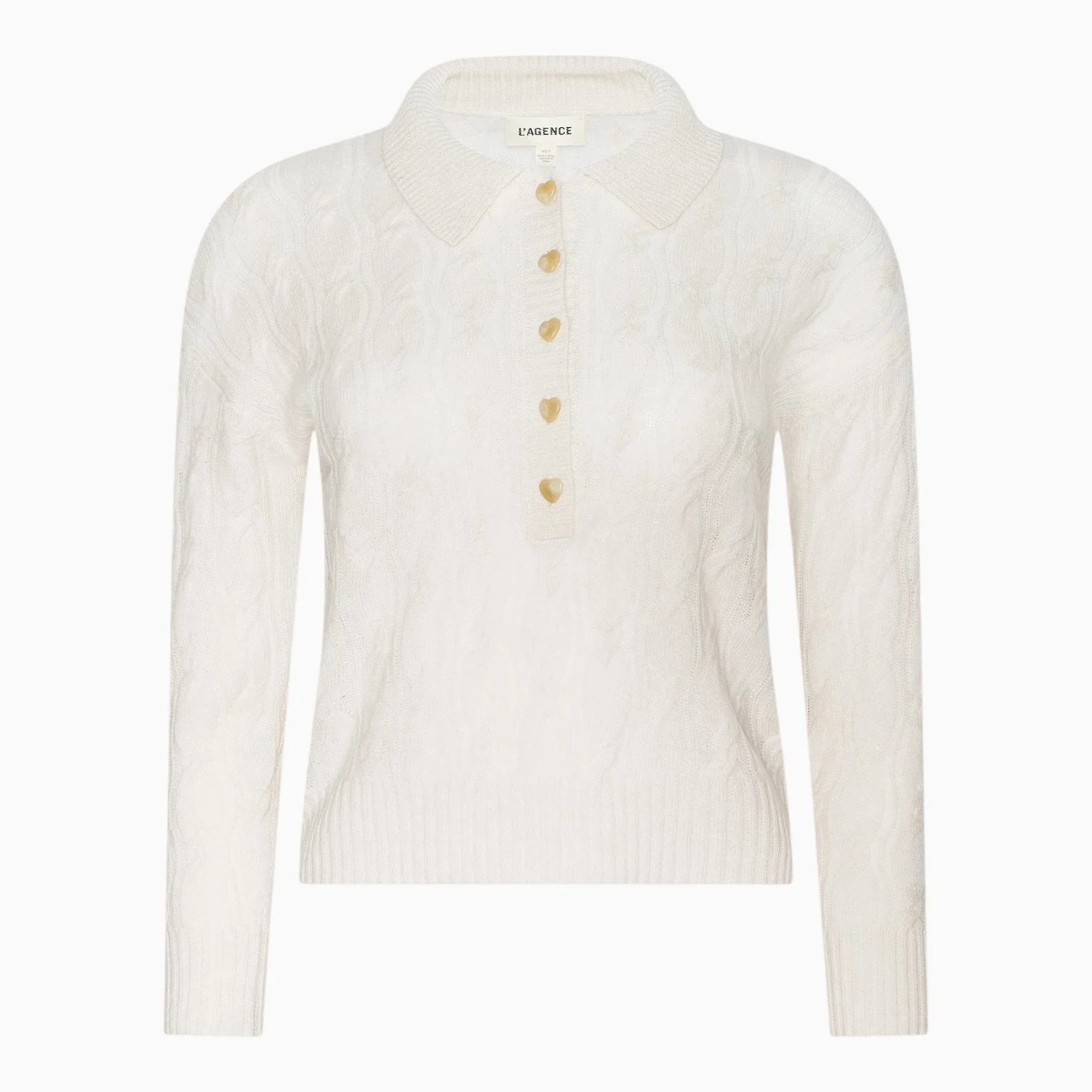 Ivory Wool Cable Knit 3/4 Sleeve Sweater