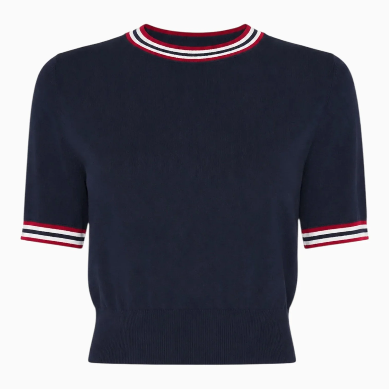 Navy Knit Short-Sleeve Crewneck Top