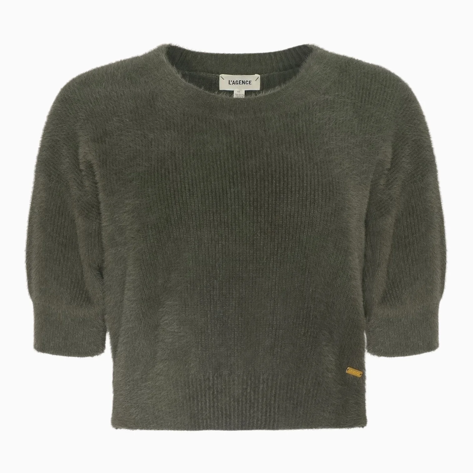 Olive Cropped Knit Short Sleeve Pullover
