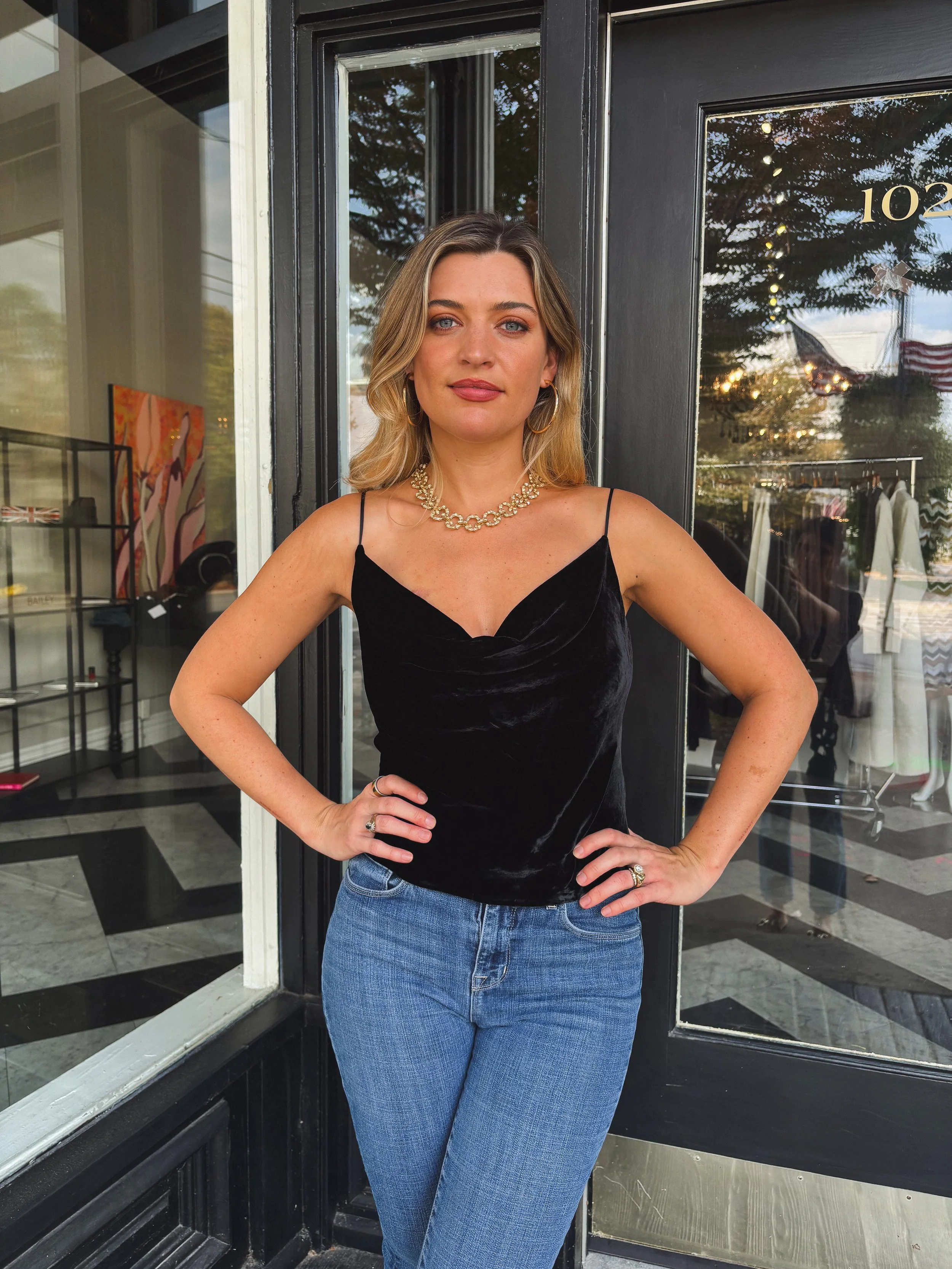 Black Velvet Cowl Neck Cami