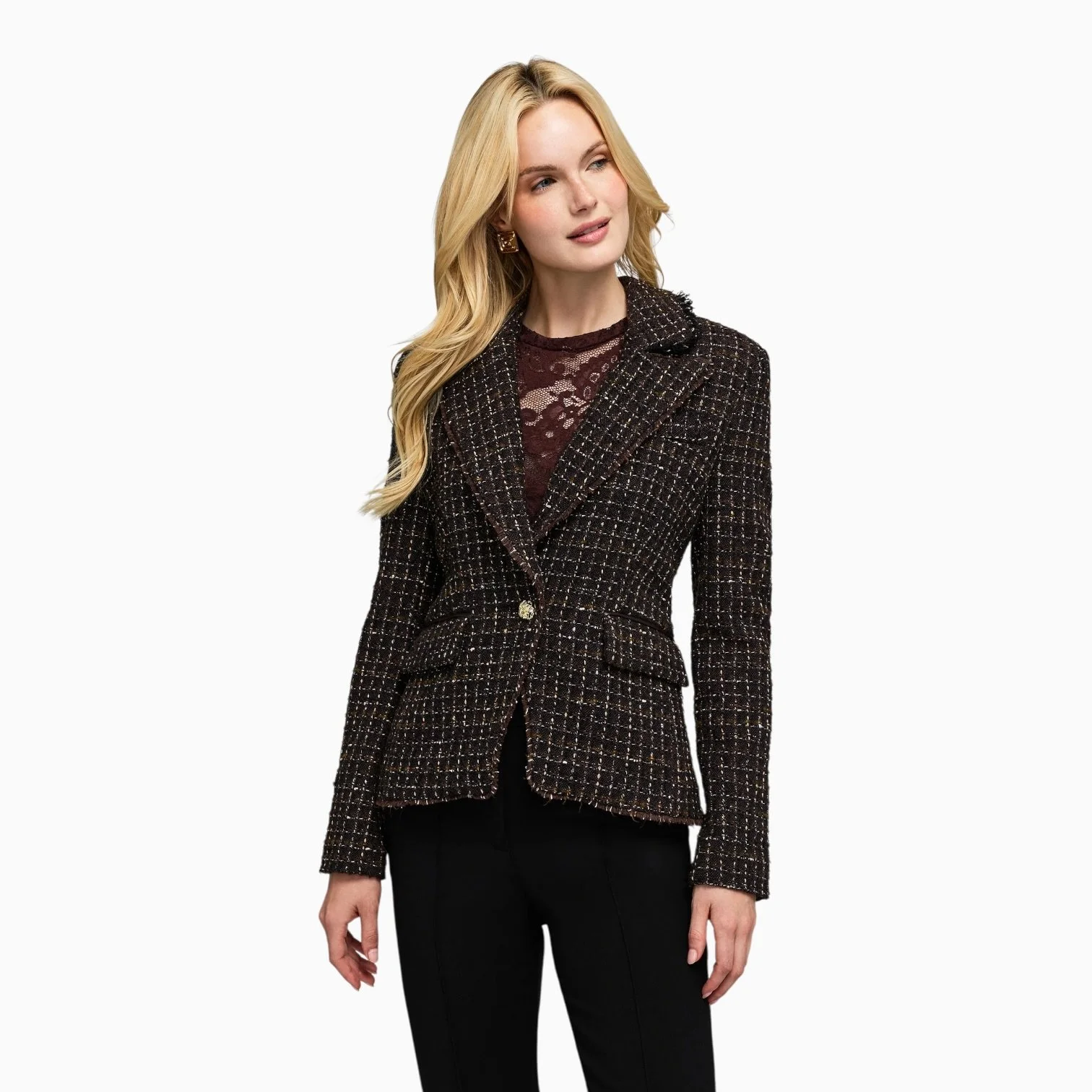 Dark Chocolate Tweed Tailored Blazer