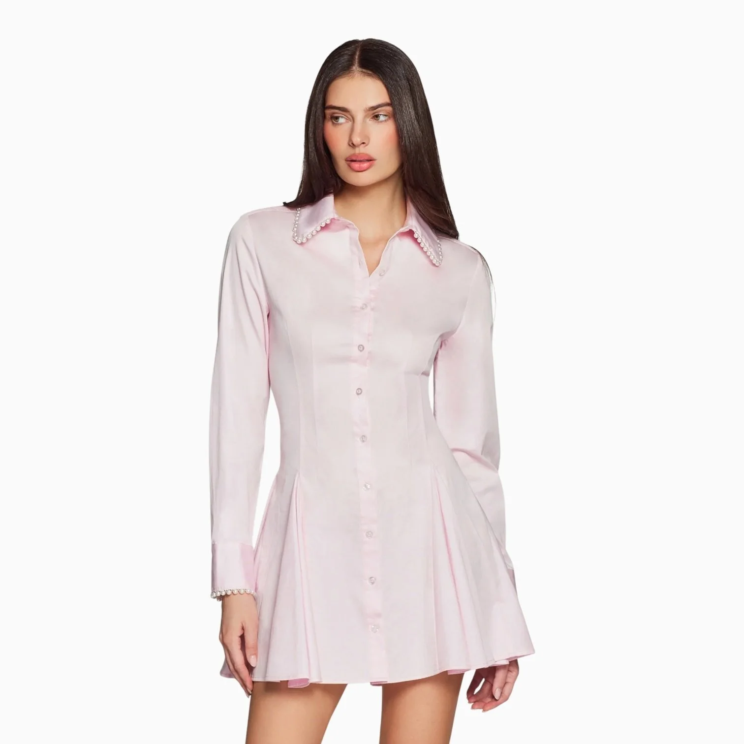Soft Rose Pearl Elegant Shirt Dress