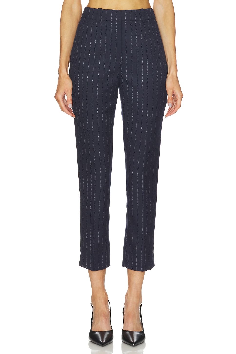 Navy Pinstripe Cropped Trouser