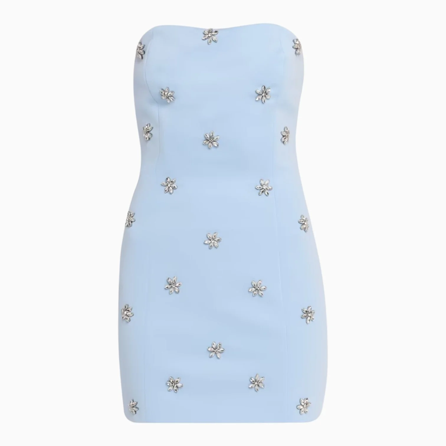 Light Blue Crystal Embellished Strapless Mini Dress