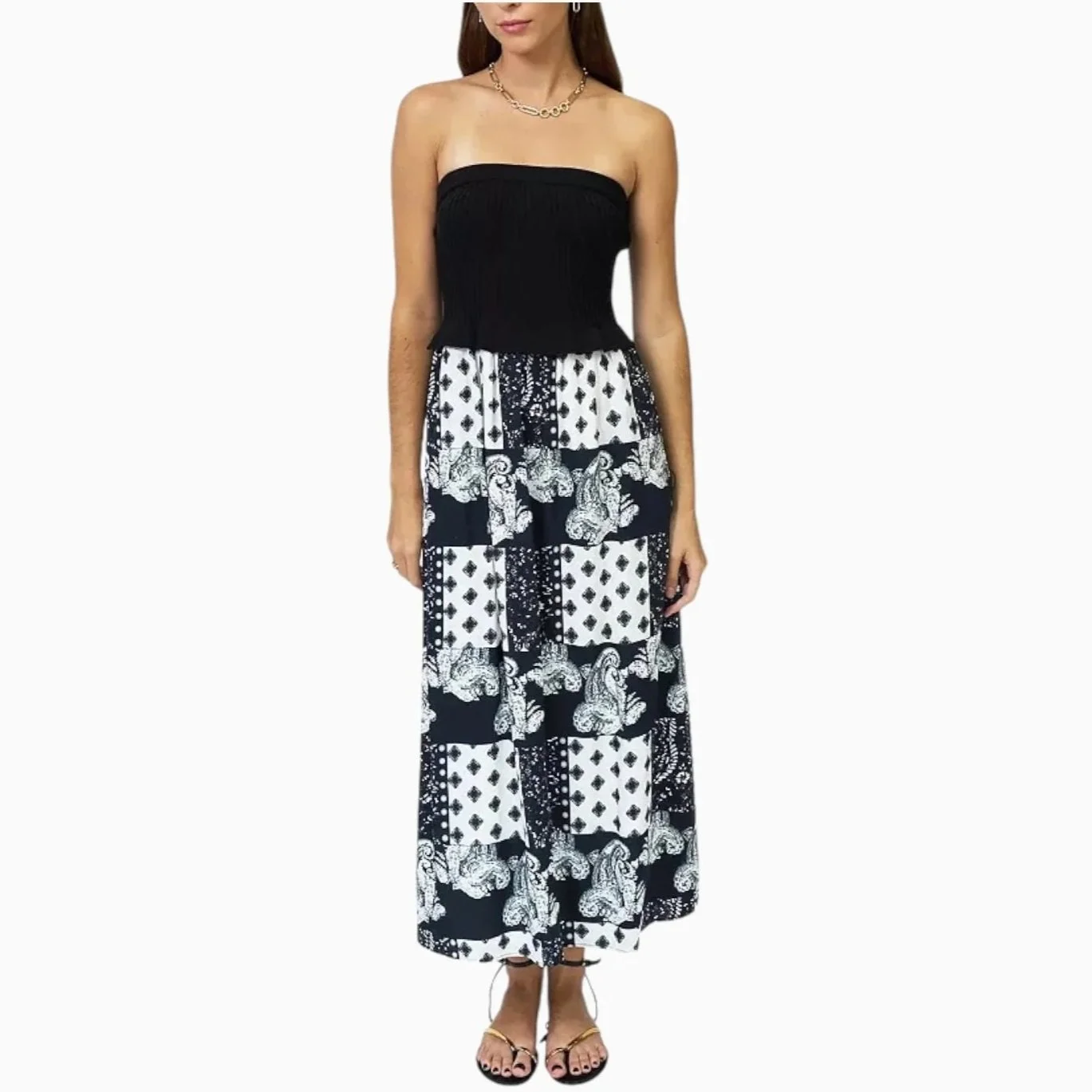 Black and White Paisley Patchwork Maxi Dress
