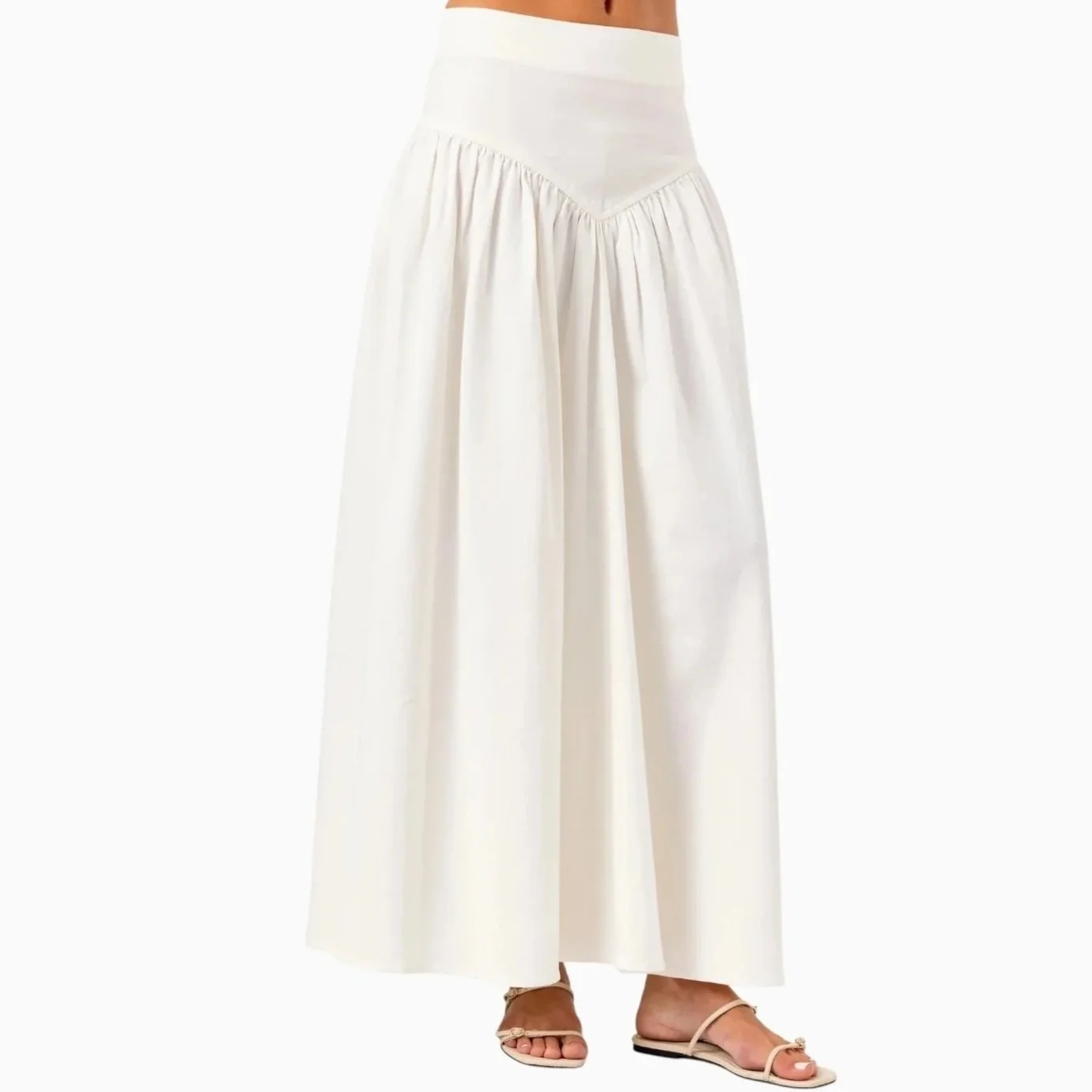 White Denim Drop Waist Maxi Skirt