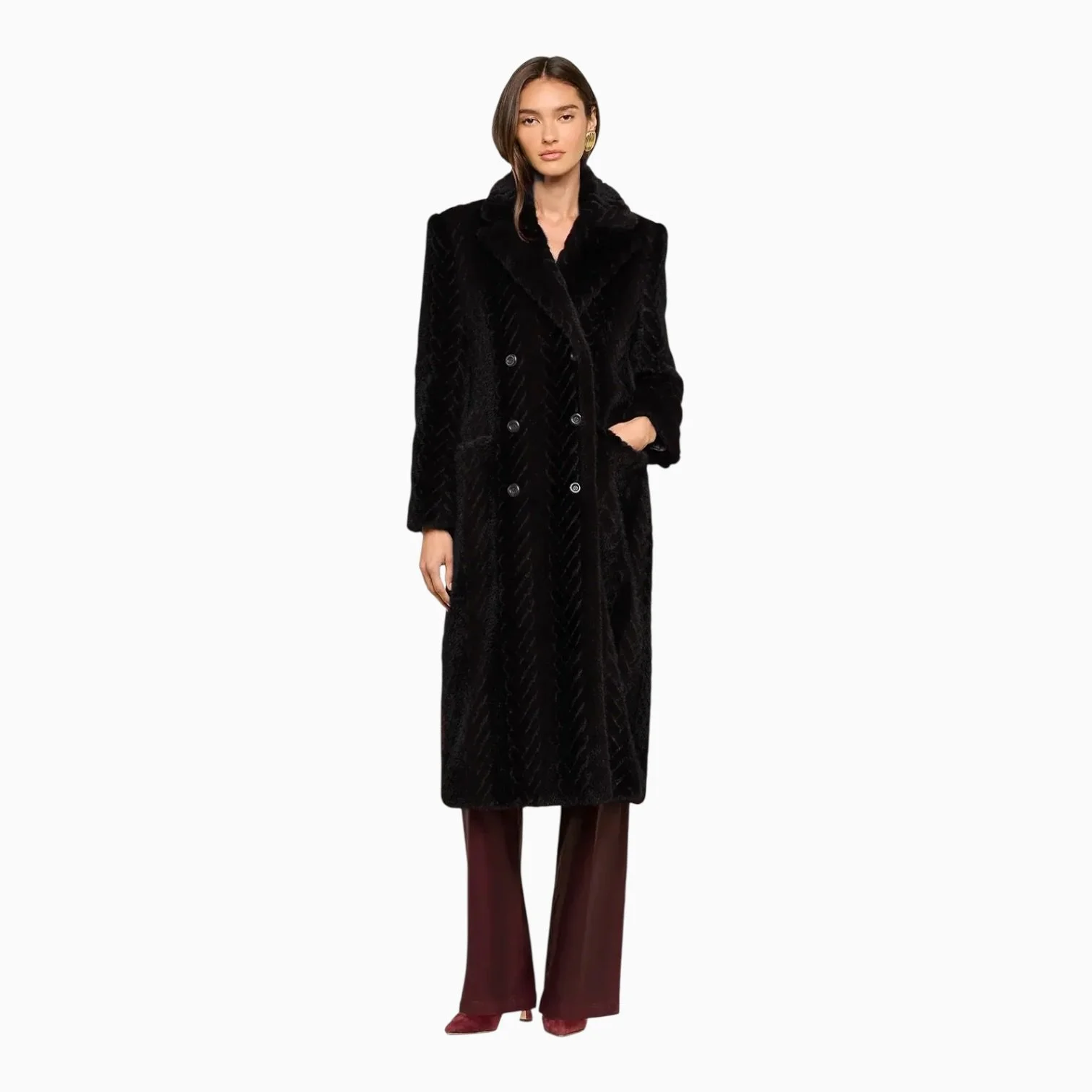 Black Faux Fur Elongated Coat
