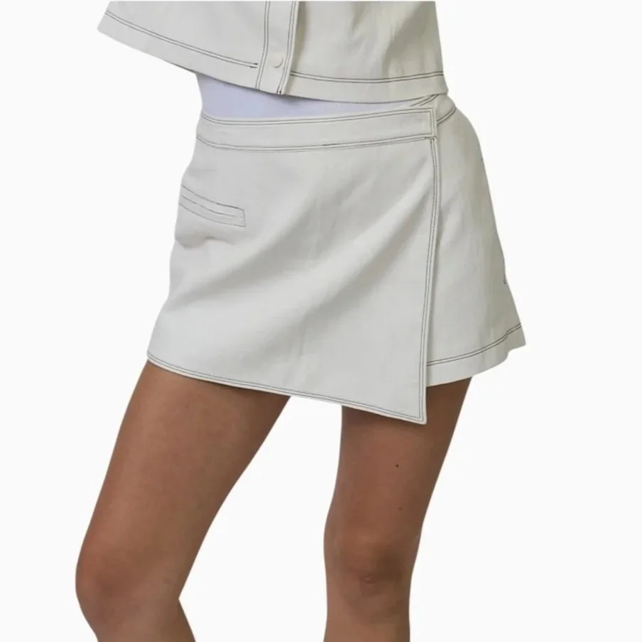 Cream Vegan Leather Mini Skort