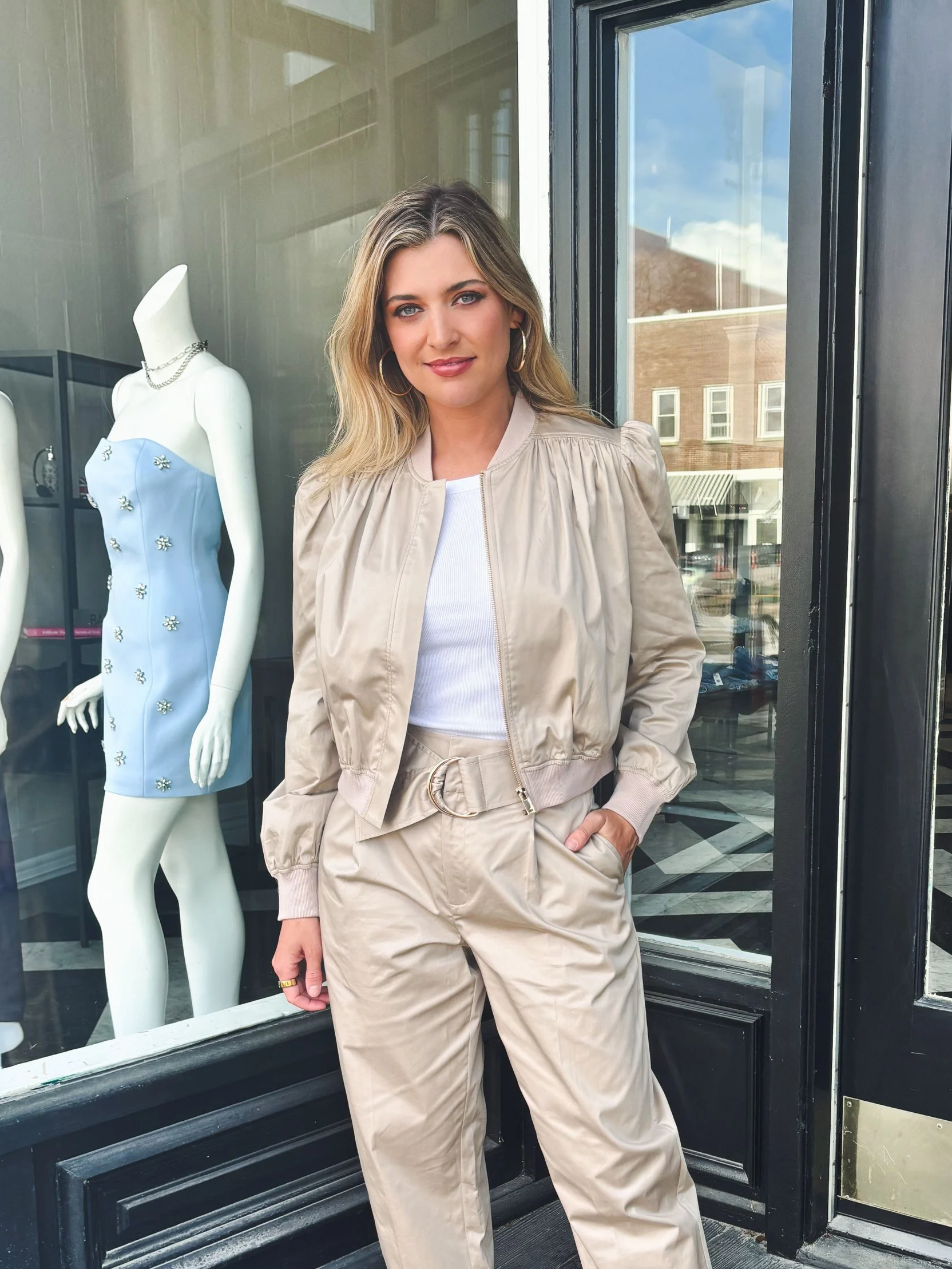 Light Khaki Cotton Sateen Bomber Jacket