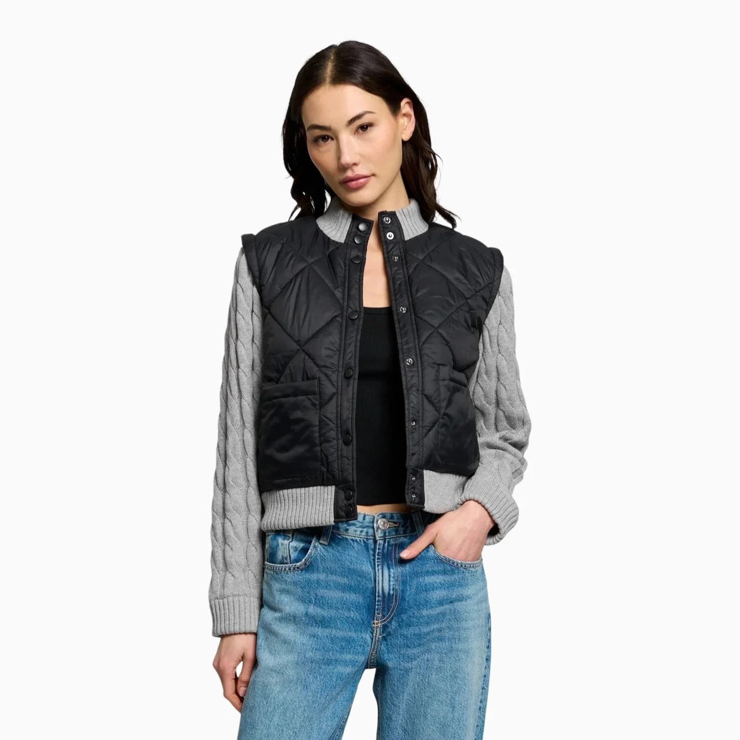 Quilted Sweater Sleeve Puffer Combo Jacket