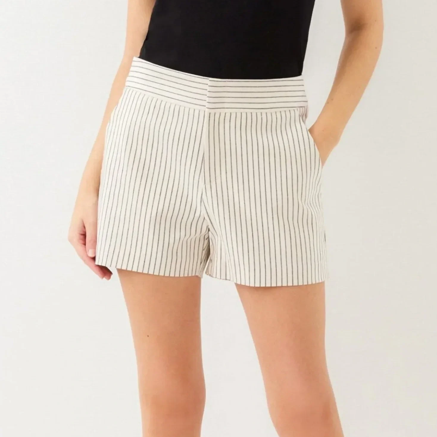 Cream & Black Striped Shorts