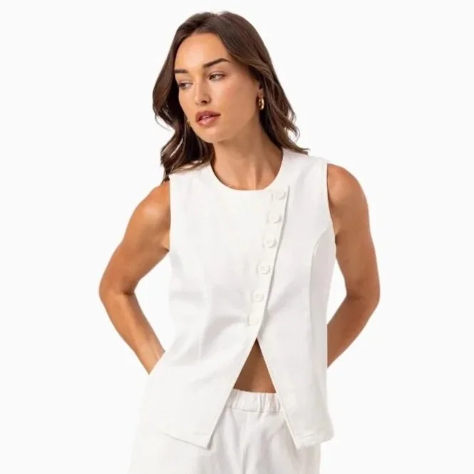 Asymmetrical Denim Vest White
