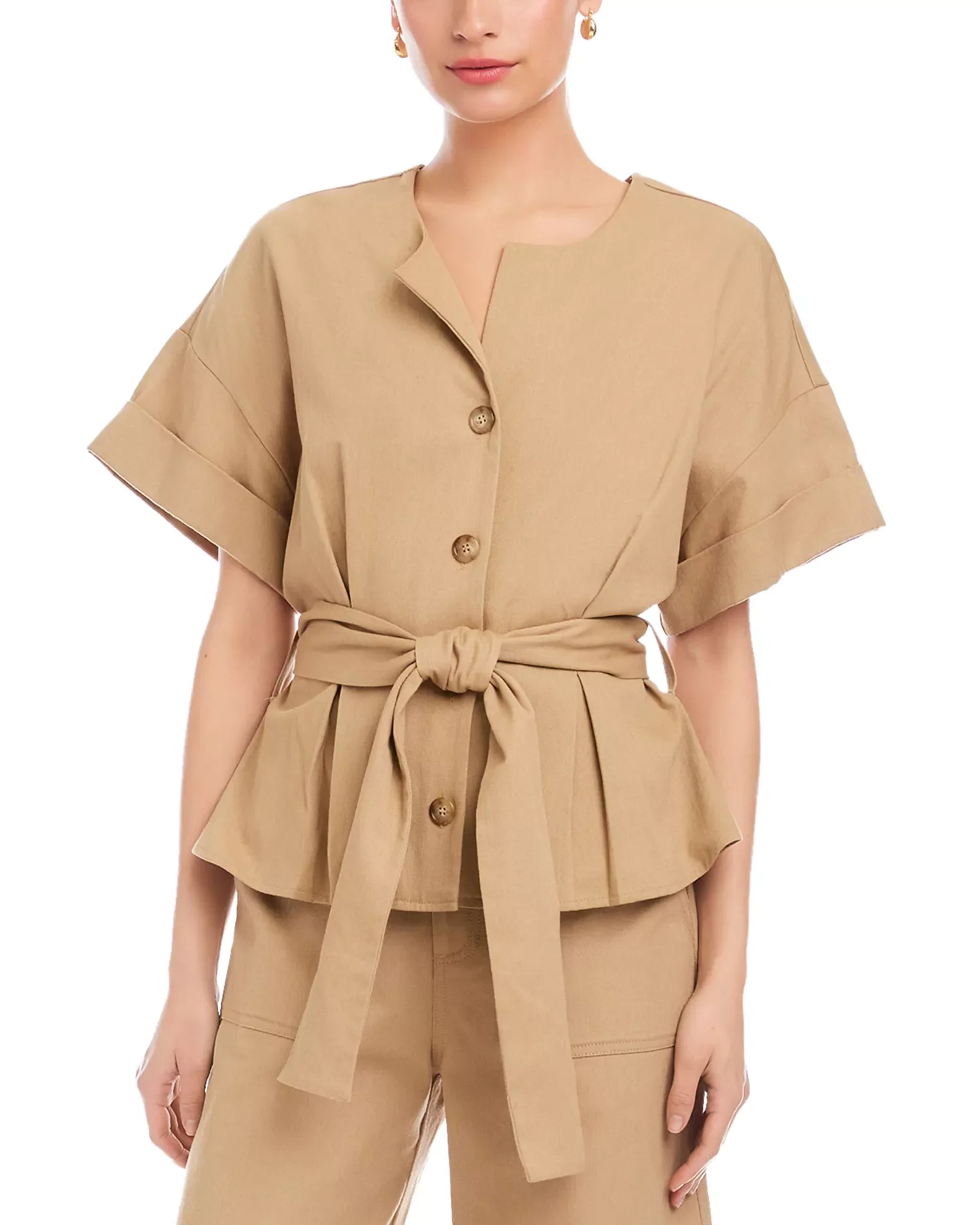 Khaki Belted Button Up Top