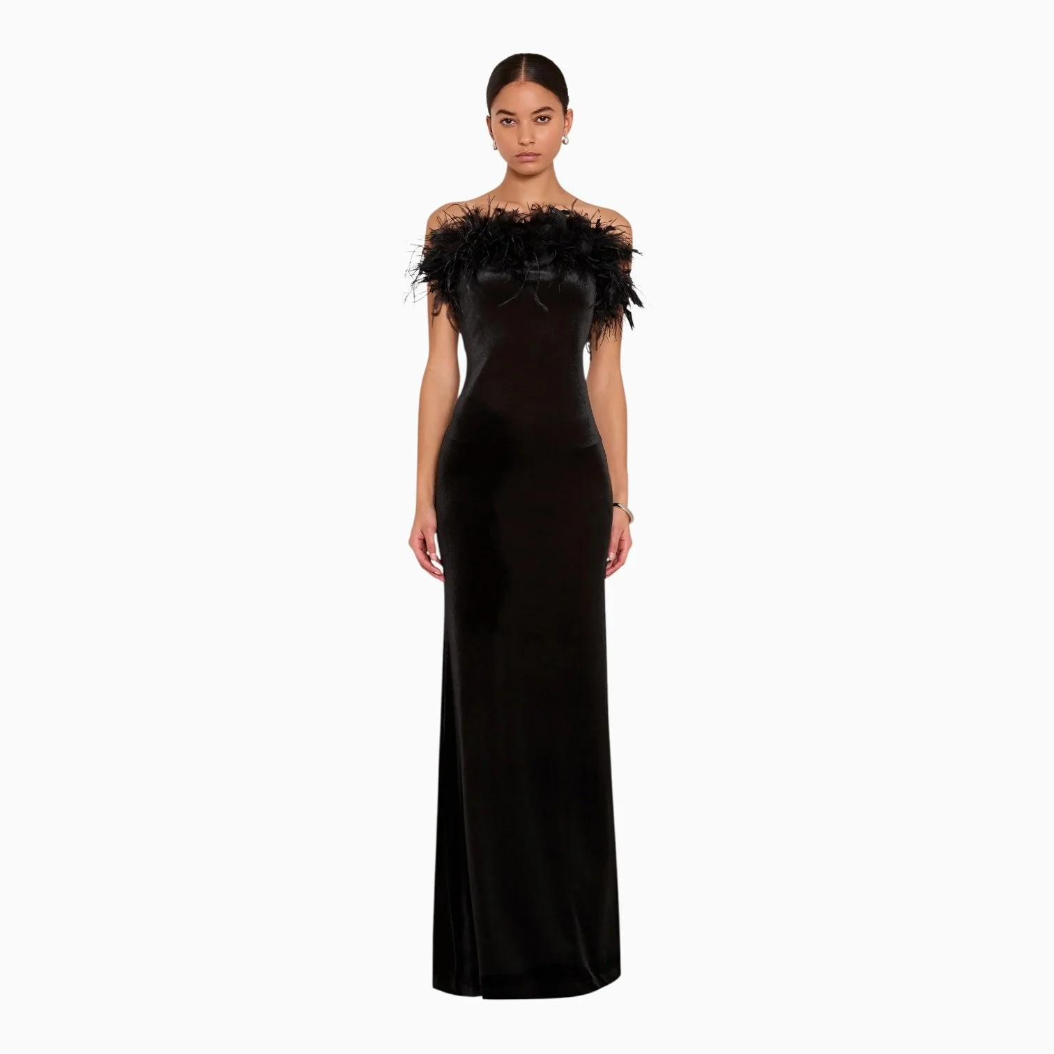 Onyx Black Ostrich Feather Velvet Gown