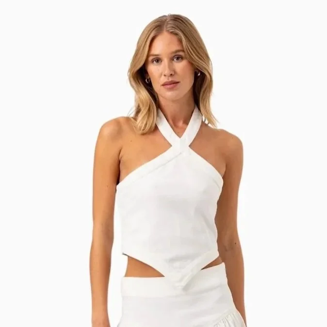 White Denim Halter Top