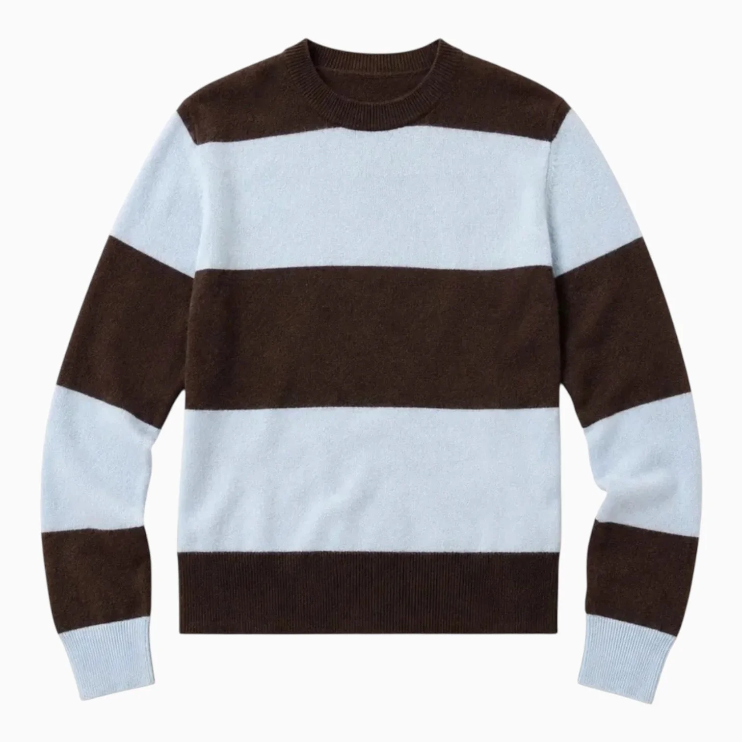 Chocolate & Sky Blue Stripe Cashmere Rugby Pullover