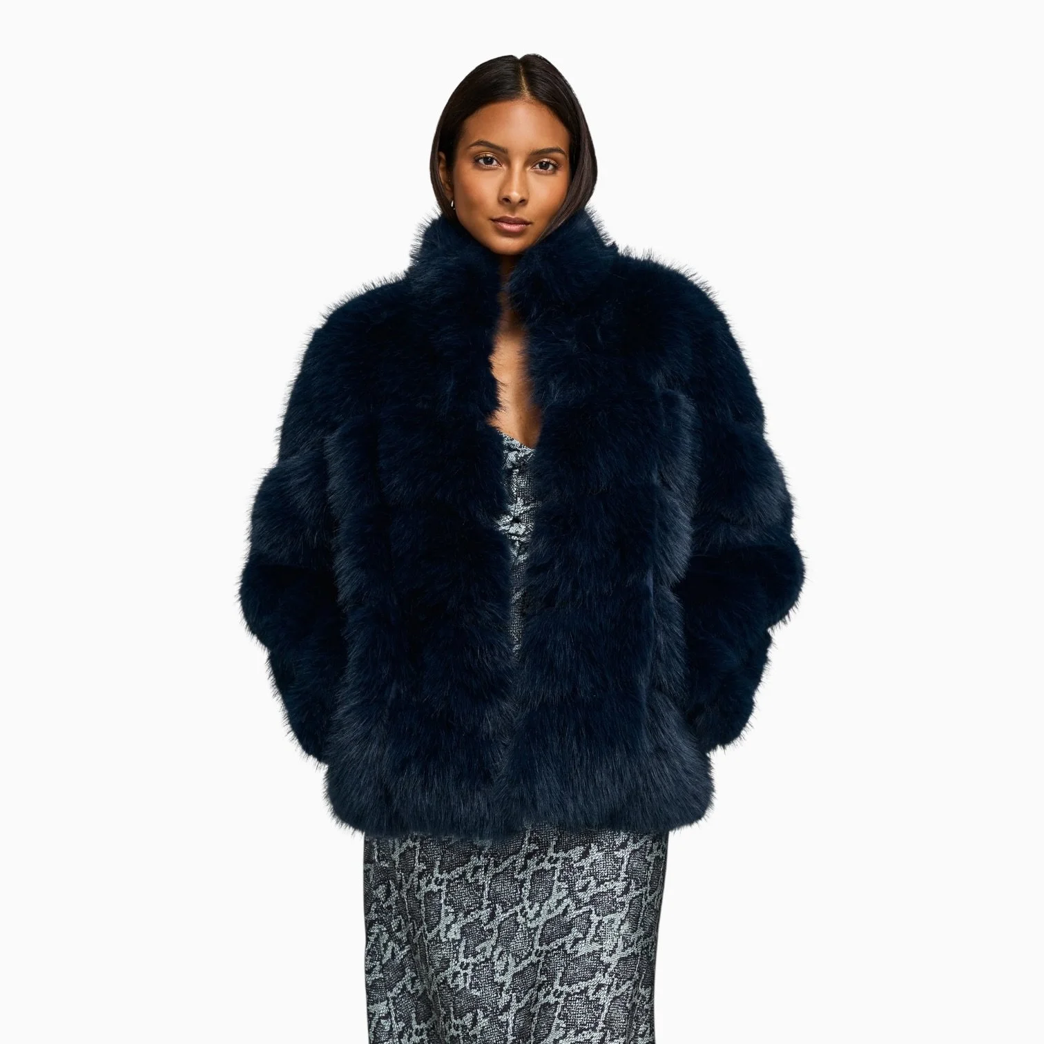 Peacock Blue Faux Fur Jacket