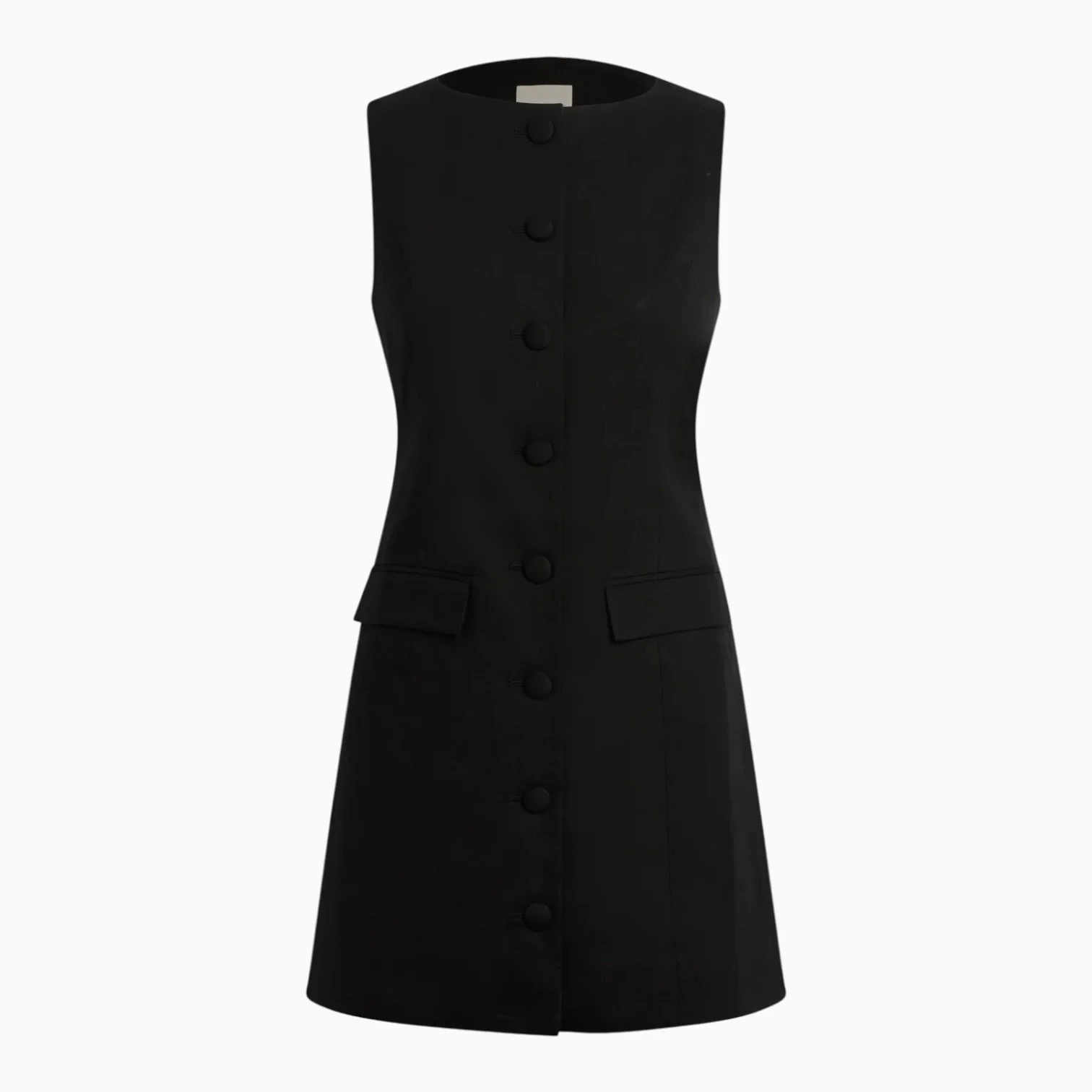 Black Linen Button Front Mini Dress