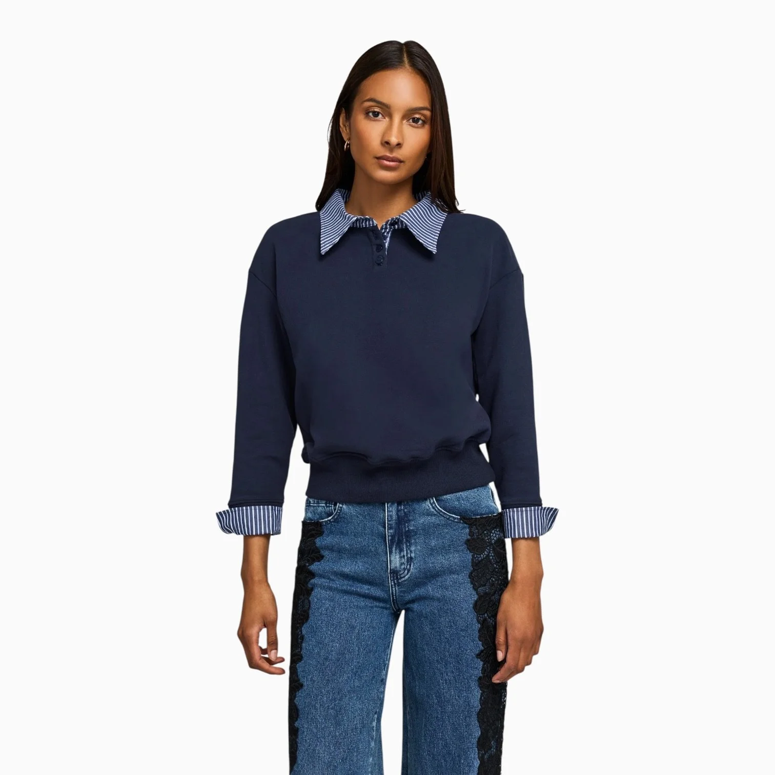Midnight Navy Poplin Combo Sweatshirt