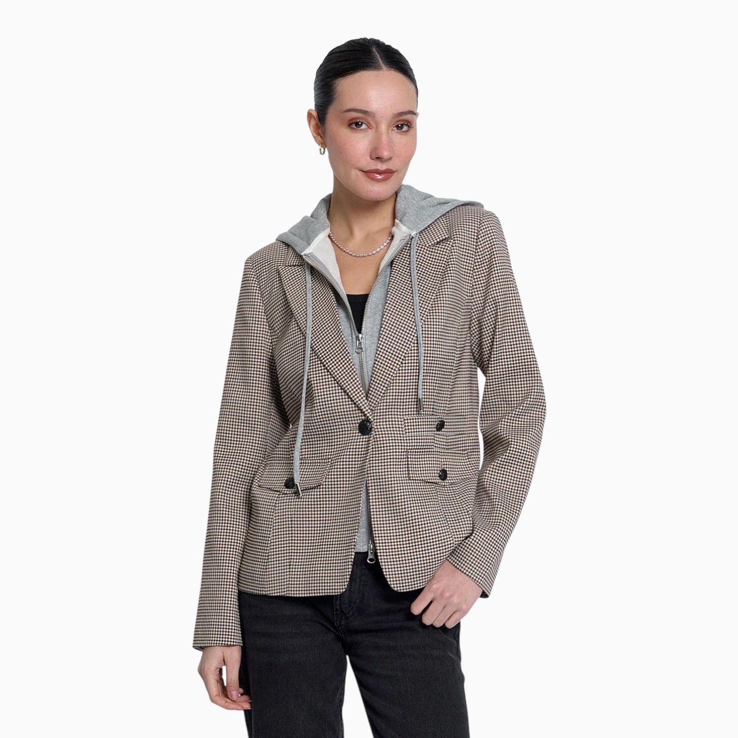 Brown Checkered Elongated Dickey Jacket