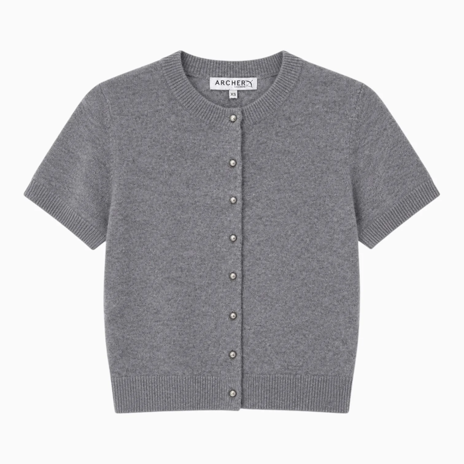 Heather Grey Cashmere Short Sleeve Buttoned Cardigan