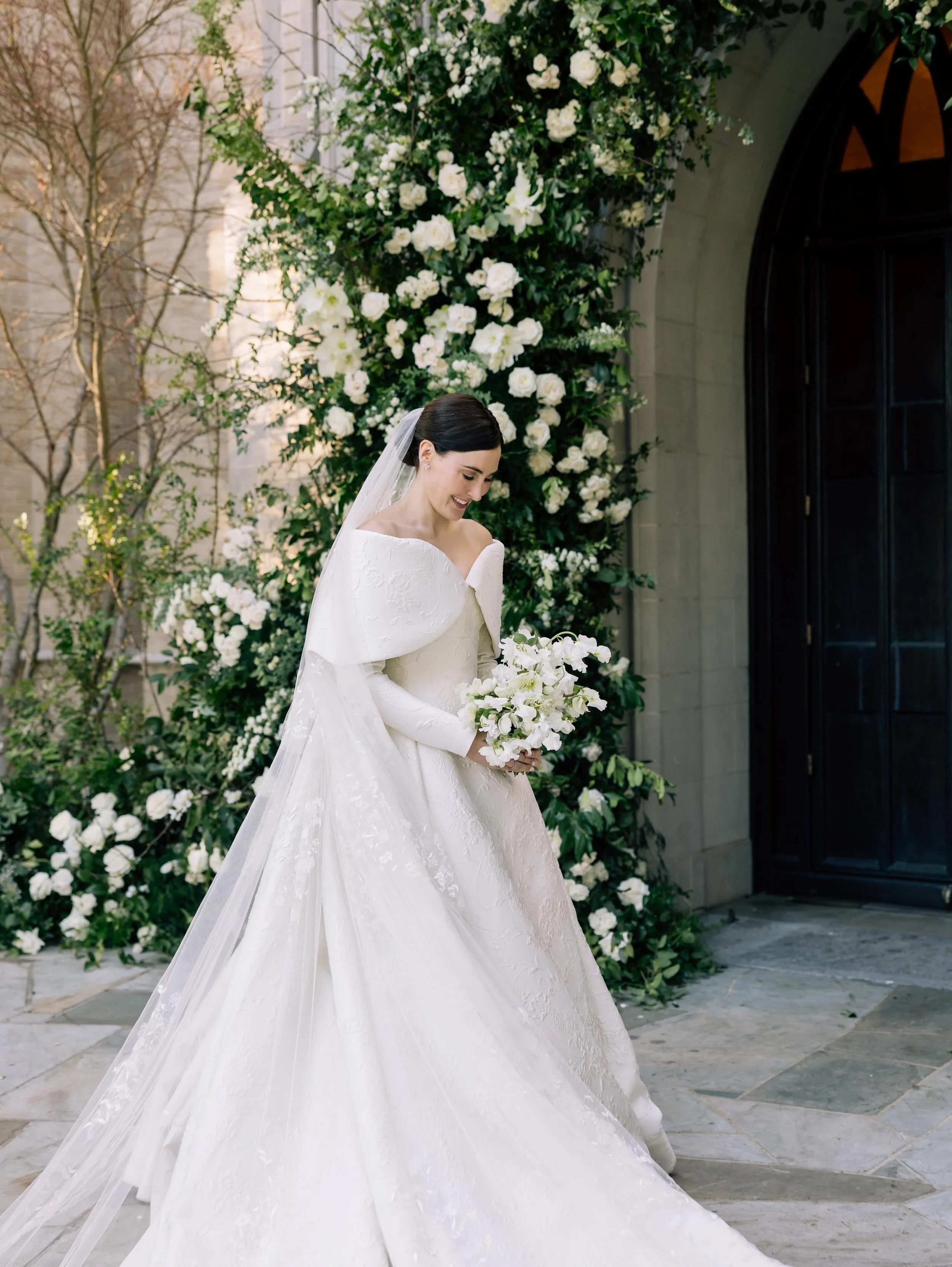 We were thrilled to introduce Kendall and her mother to the @emiliawicksteadbridal team to dream up their wedding weekend wardrobe. Kendall had long envisioned this cape silhouette, and the team brought it to life beautifully, along with a fabulous g