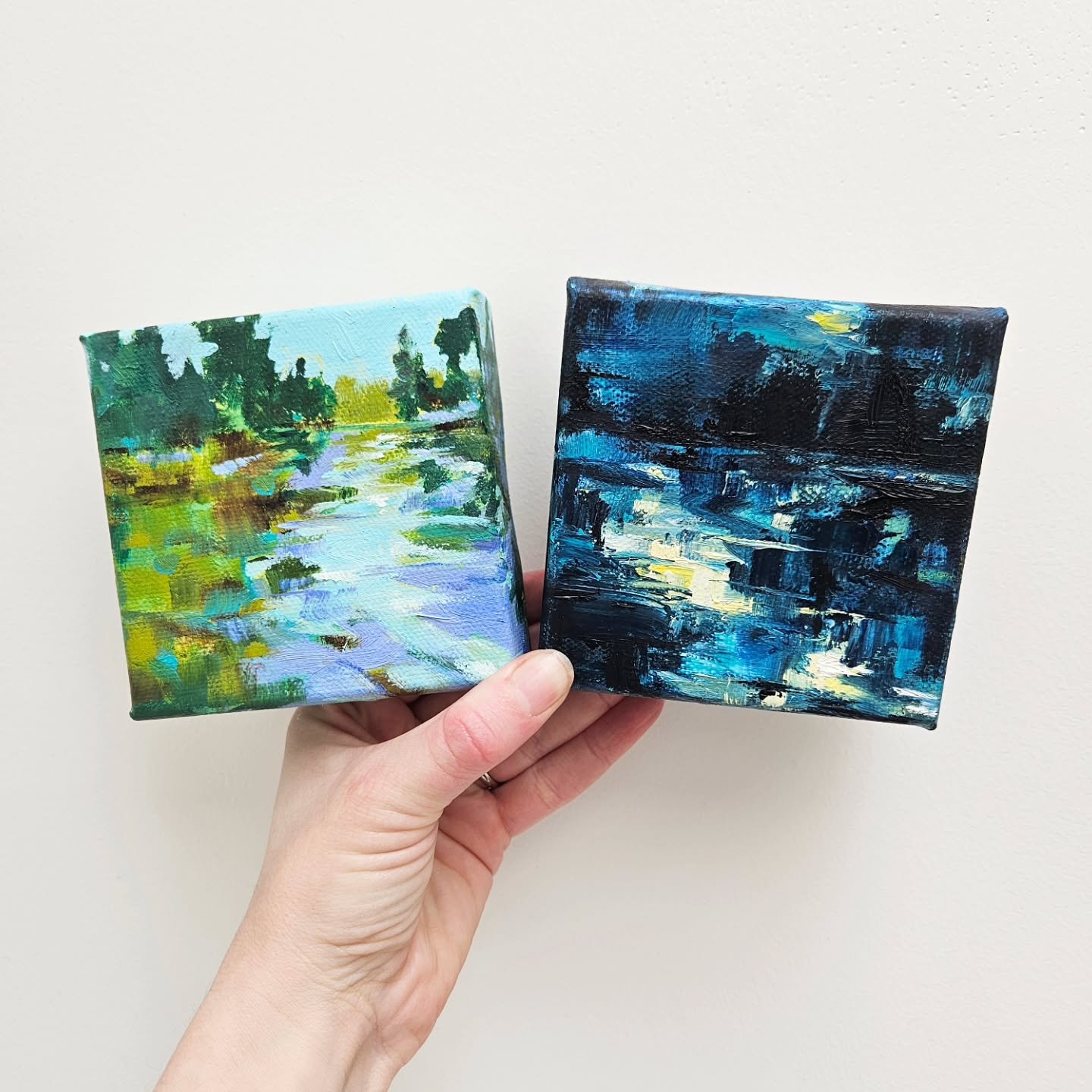 A collector recently purchased this pair of a recent painting and one from 2023 (right). When I pulled out the older one and put them side by side, I was surprised to see how nicely they complement each other. 

It's always fascinating to hear from y