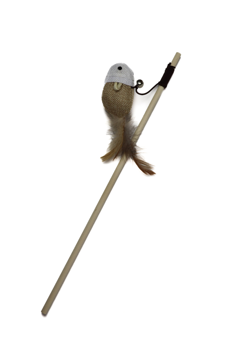 Wooden Stick Toy: Brown and White Mouse — Purrniture