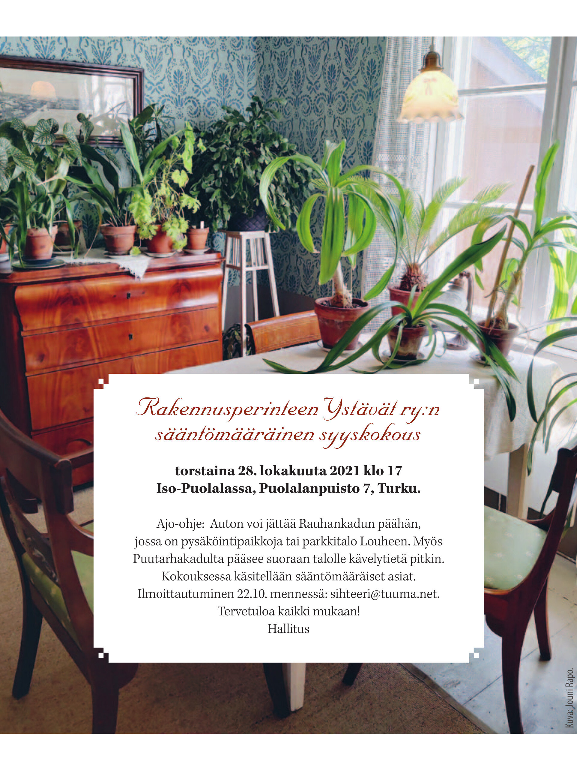 Rakennusperinteen Ystävät ry:n syyskokous