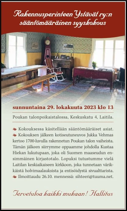 Rakennusperinteen Ystävät ry:n syyskokous