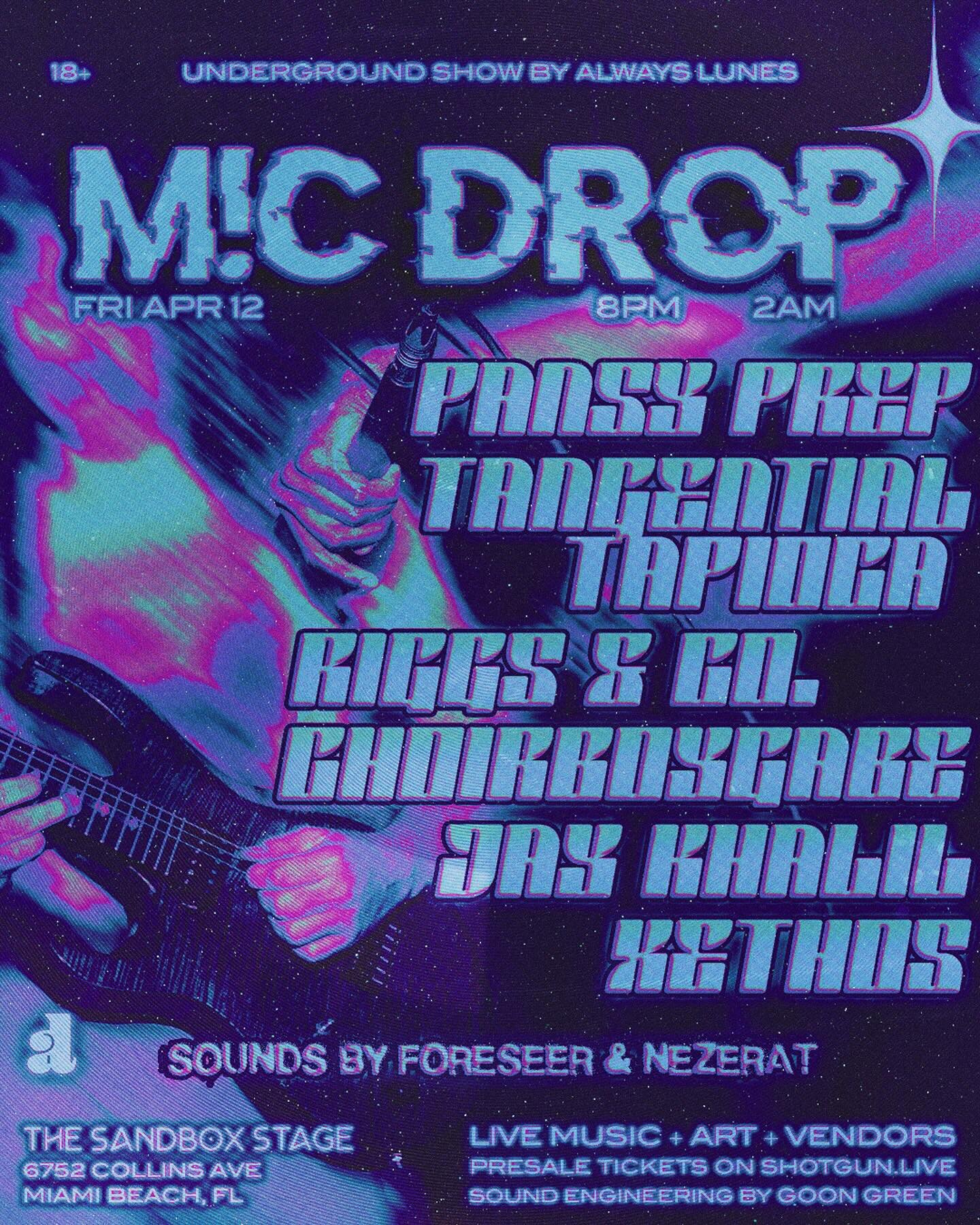 ✦ M!C DROP is BACK! ✦ An underground show highlighting the different corners of the scene with local musicians, DJs, live visual artists, creative vendors, and community materials to make art! YOU DON&rsquo;T WANNA MISS OUT‼️

🎤 Live Performances by