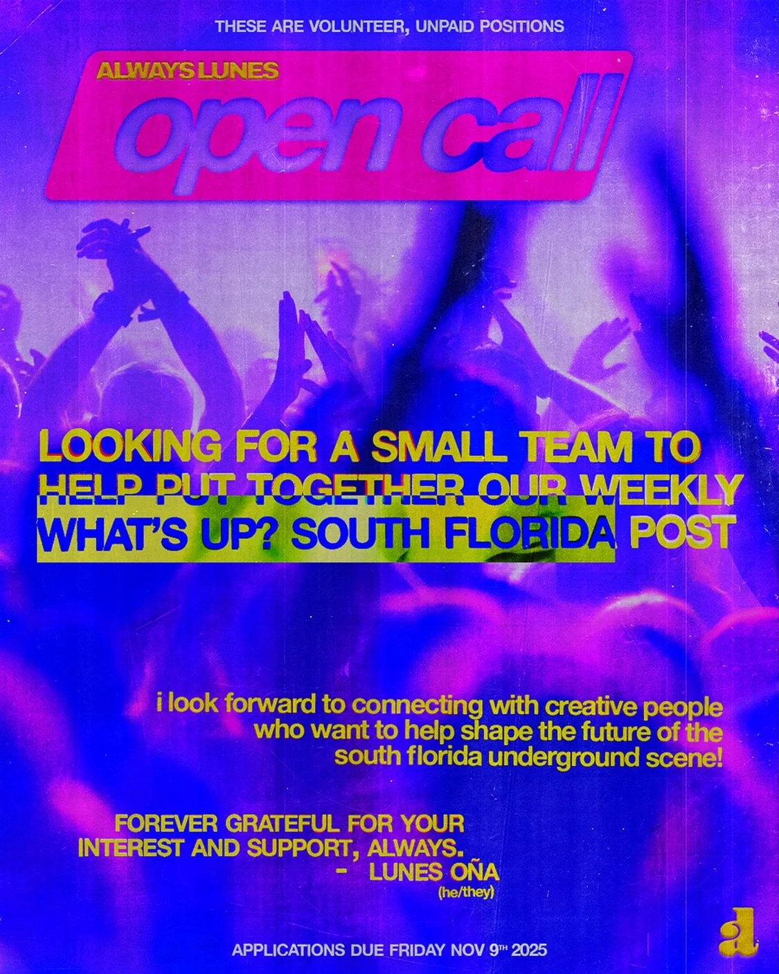 HELP WANTED‼️ 
we&rsquo;re super excited to open up the doors for folks to help us make the What&rsquo;s Up? South Florida 🌴 weekly post a reality 📲

🧑&zwj;💻 if you&rsquo;re into the local scene and have a couple free hours a week, this is for yo