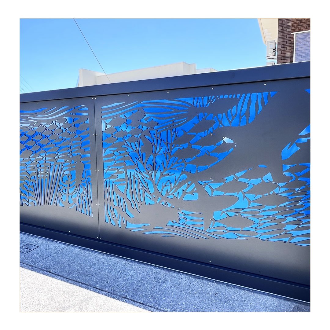 Laser Cut Metal Gate with Custom Ningaloo Underwater/Ocean Design