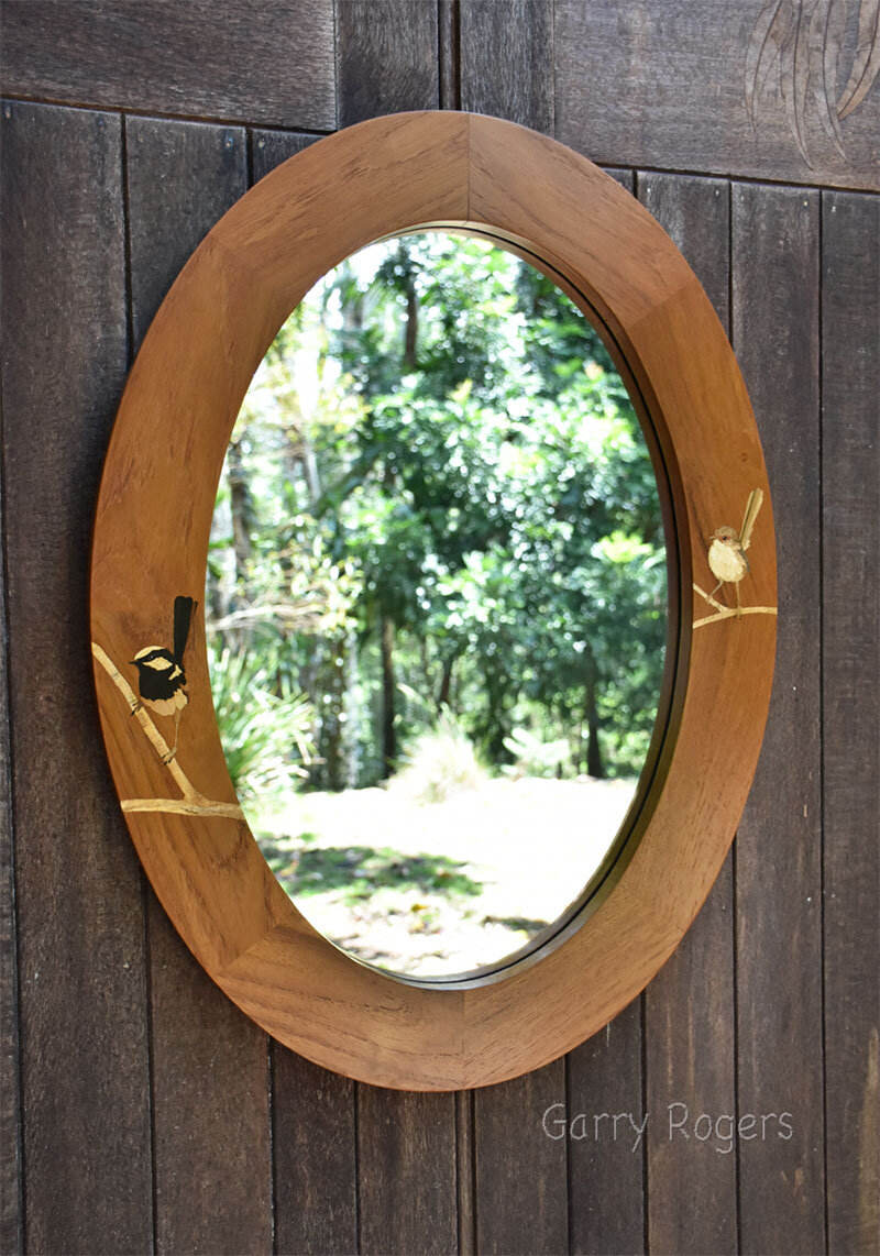 'The Superb Fairy Wren Mirror' in recycled Teak