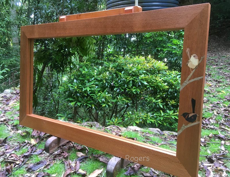 The Red-backed Fairy Wren sideboard mirror in recycled northern silky-oak.