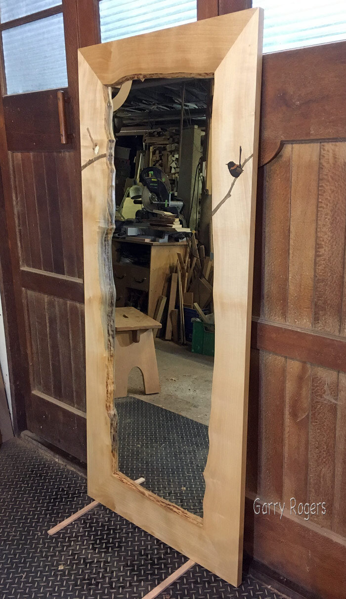 The Waney Edge full length mirror frame in reclaimed Jacaranda.