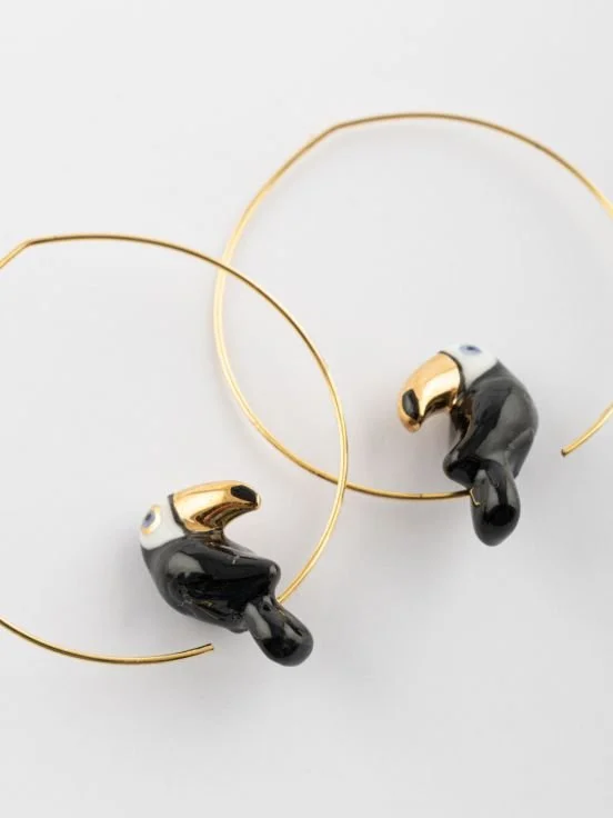 Earrings Golden beak toucan small hoops