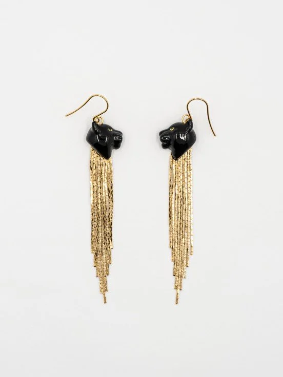 Earrings Black panther with fringe