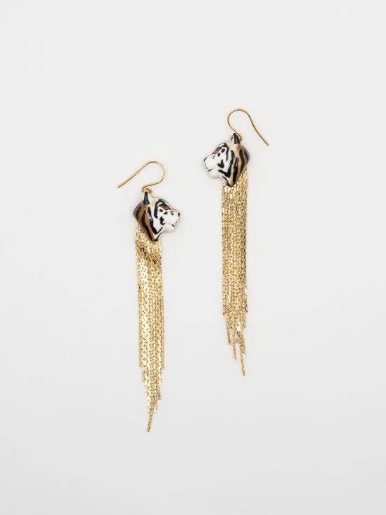 Earrings Tiger with fringe