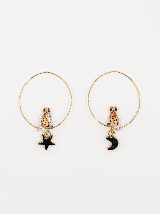 Earrings Leopard, star & moon hoops