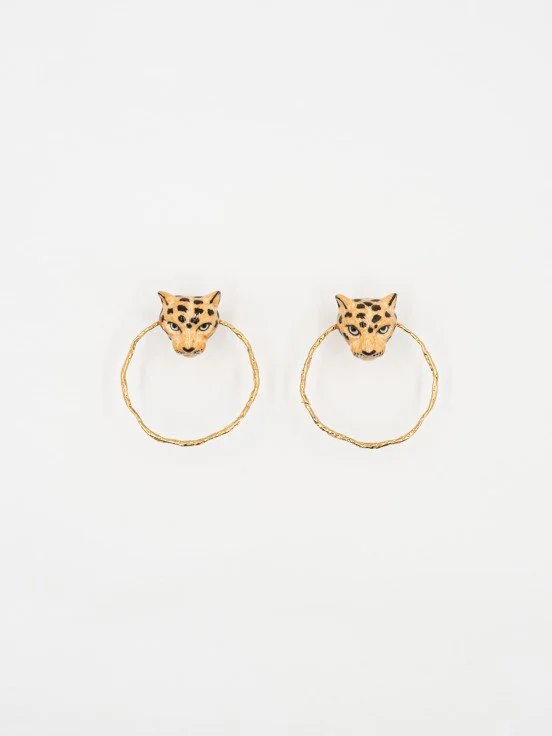 Leopard round earrings