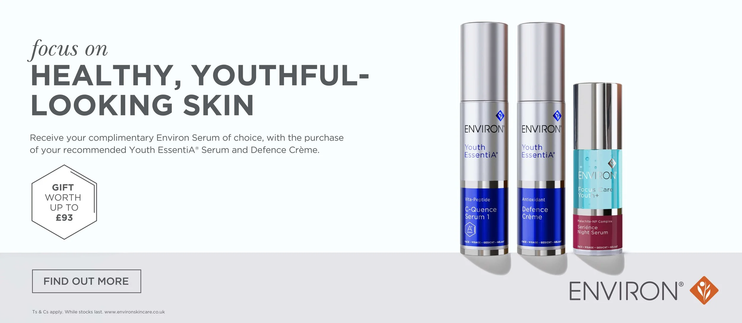 Environ Youth EssentiA C-Quence Serum and Defence Crème with complimentary Focus Care Youth+ Serum promotion worth up to £93 | Milk & Honey Belfast