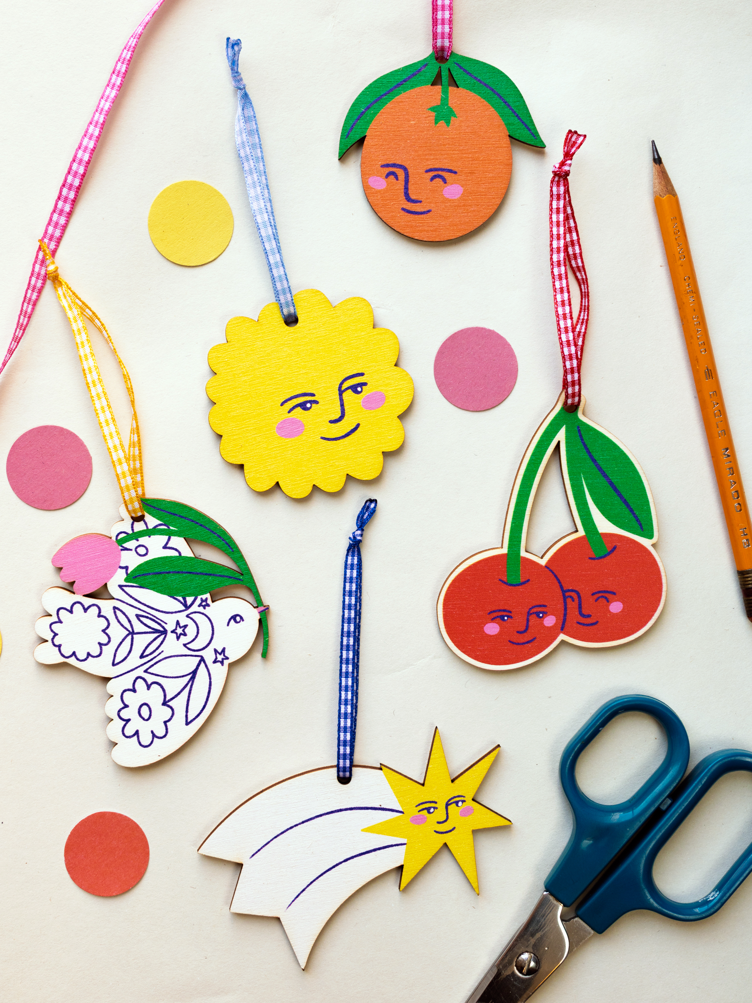 illustrated nostalgia inspired wooden hanging decorations