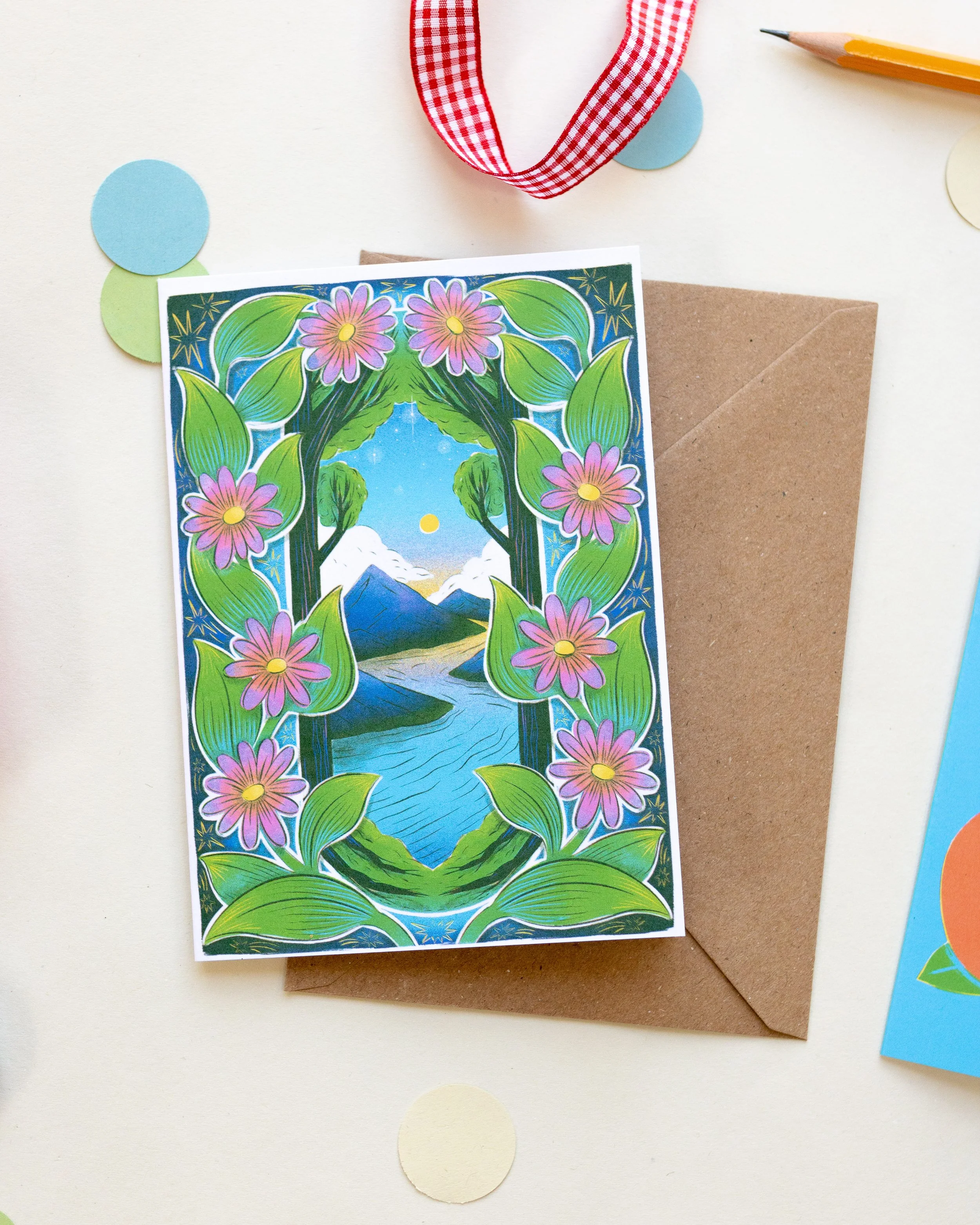 Flower Frame Landscape A6 Greetings Card