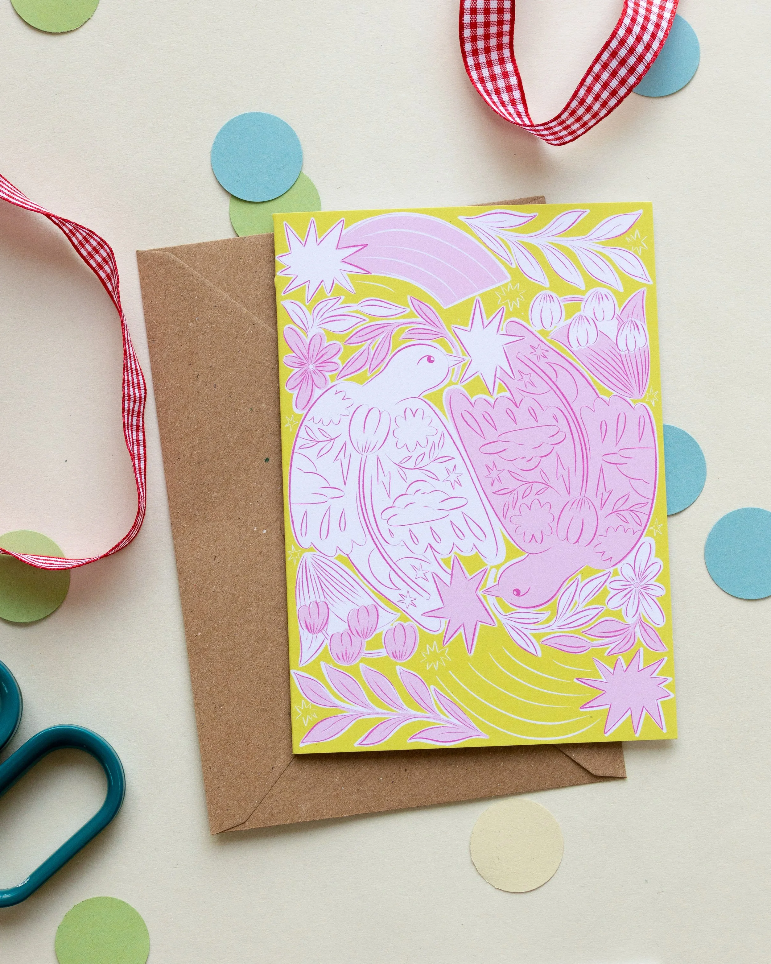 Two Birds A6 Greetings Card