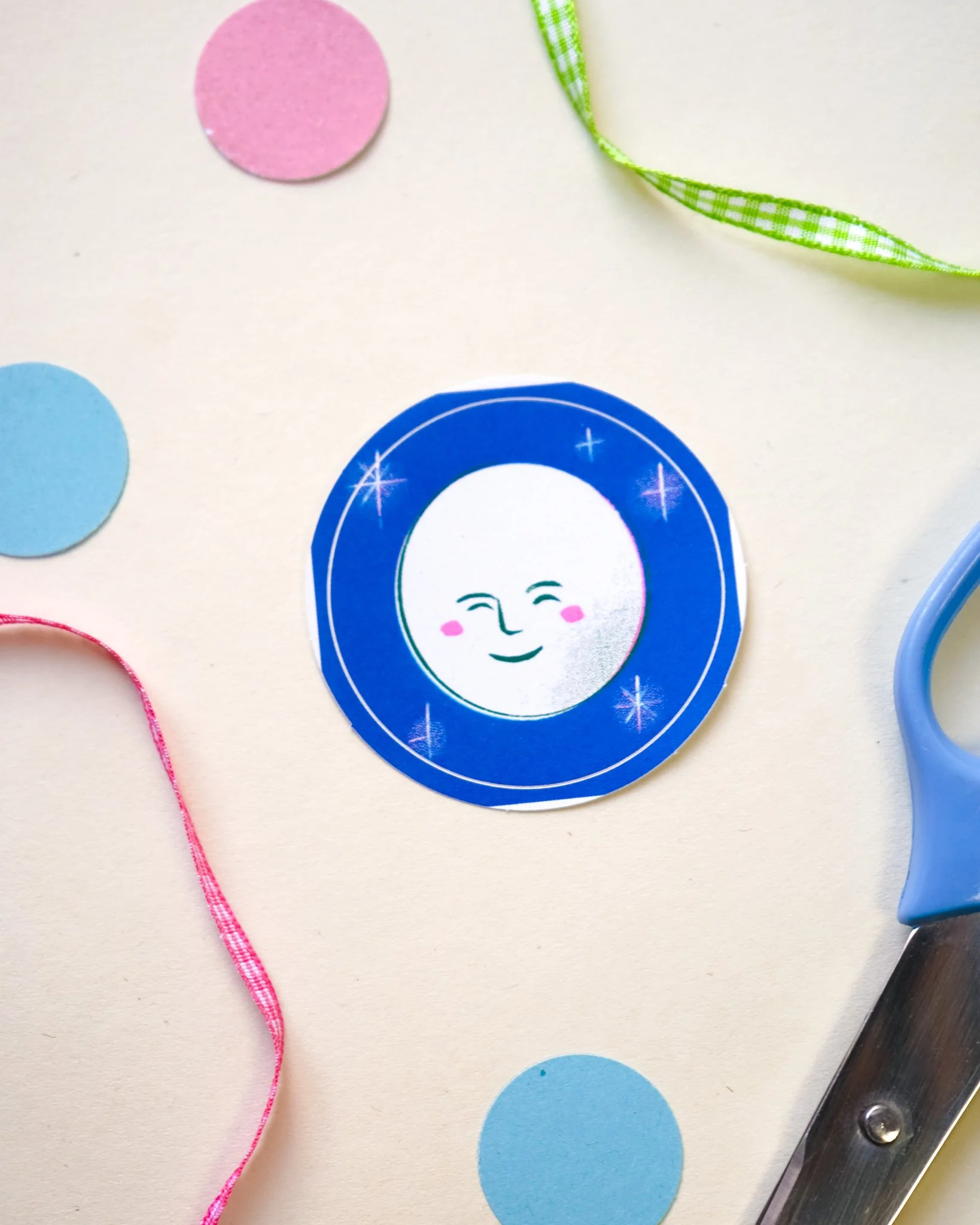 Full Moon Illustrated Round Sticker